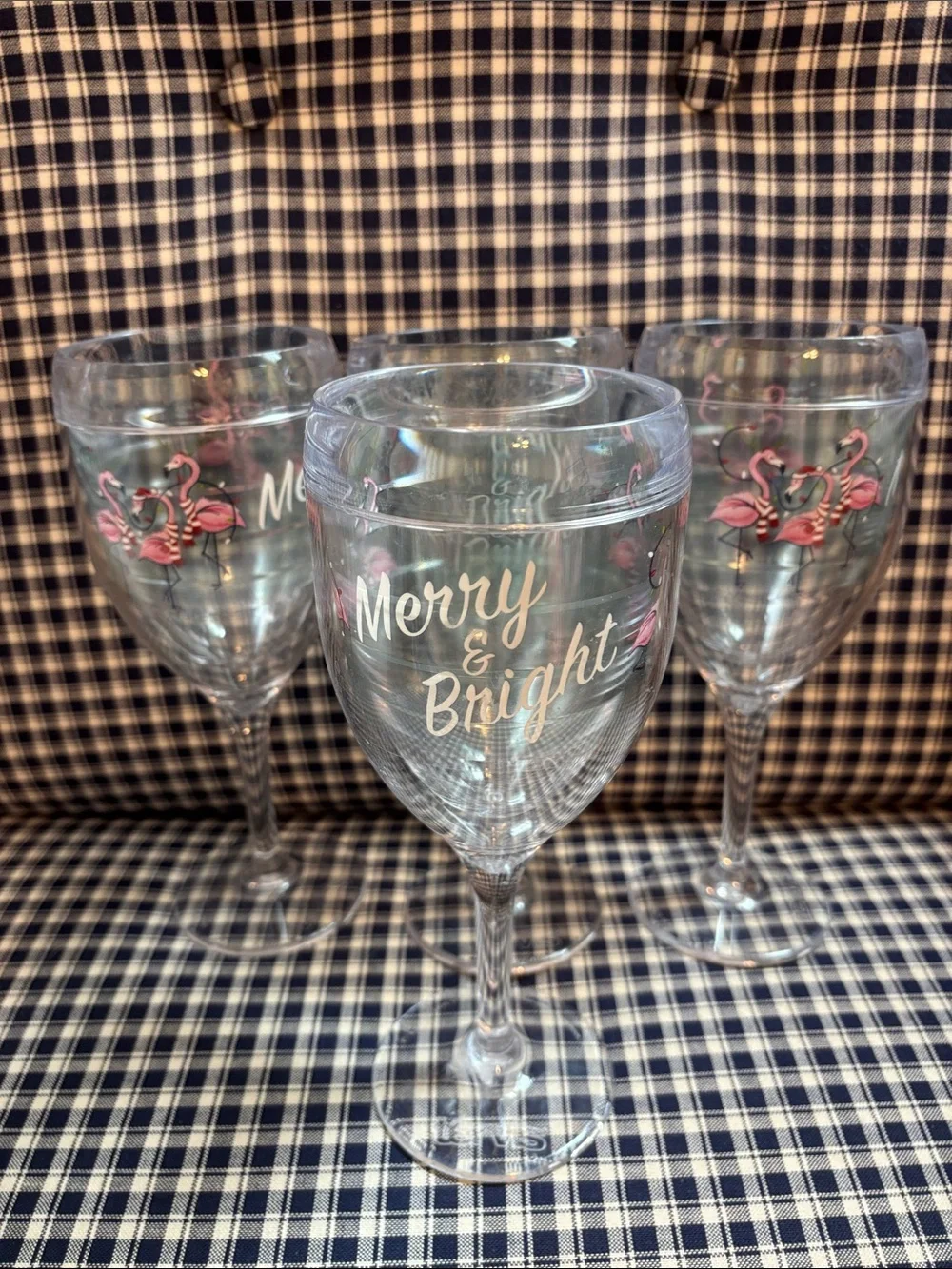 tervis Clear Wine Glasses with Pink Flamingo Merry and Bright